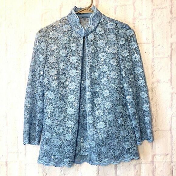 ALEX EVENINGS Formal Sequin & Lace Cami Jacket 2pc Set Small - Picture 1 of 8